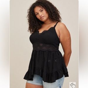 Babydoll Eyelet With Lace Detail Top